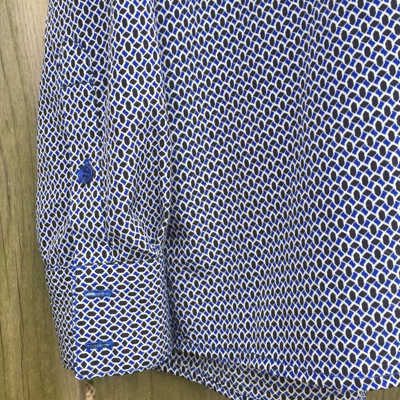 Dalia Collection blue & black geometric band collar blouse - size M - Picture 3 of 8